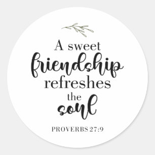 Sweet Friendship Bible Verse Hand Lettering Quote Classic Round Sticker