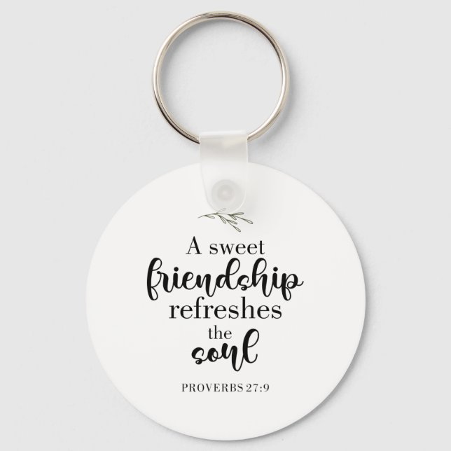 Sweet Friendship Bible Verse Hand Lettering Quote Key Ring (Front)
