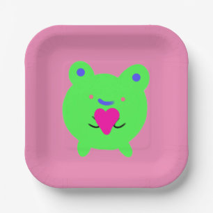 Sweet Frog with Heart Paper Plate