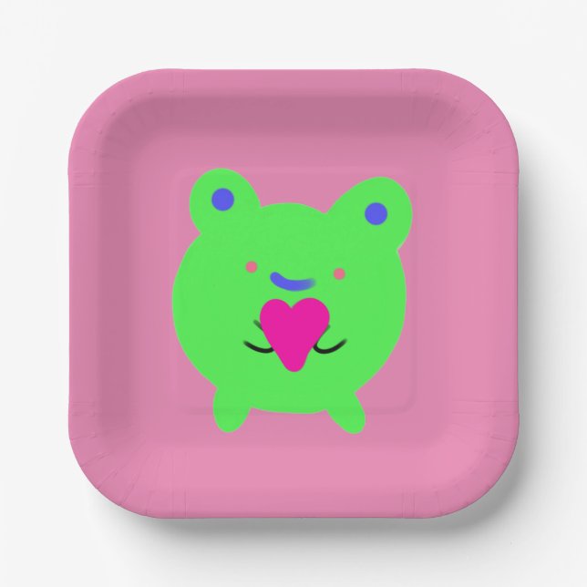 Sweet Frog with Heart Paper Plate (Front)