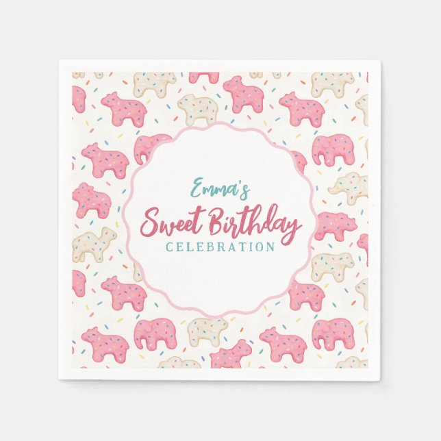 Sweet Frosted Animal Cookies Birthday Napkin (Front)