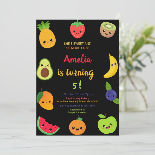 Sweet Fruit Birthday  Invitation (Standing Front)