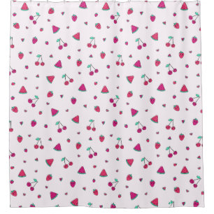 Sweet Fruits Kawaii Cherries, Watermelons Shower Curtain