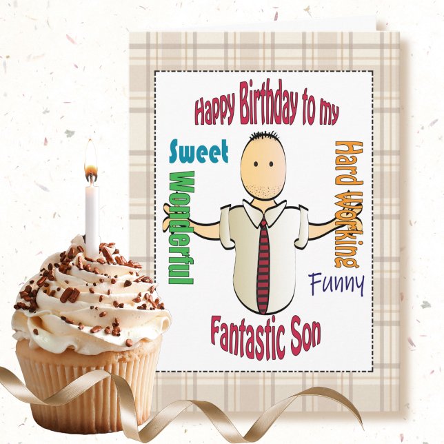 Sweet Fun Adult Son Cartoon Complimentary Birthday Card (Creator Uploaded)