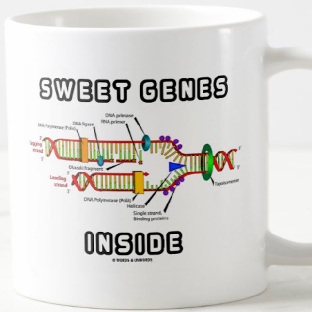 Sweet Genes Inside DNA Replication Humour Coffee Mug (Mug for anyone with a sweet tooth featuring DNA replication & the saying "Sweet Genes Inside")