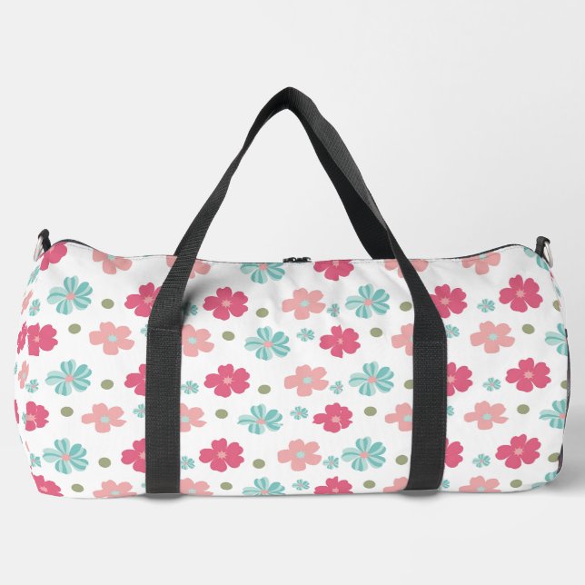 Sweet Geometric Spring Flowers Duffle Bag (Front)