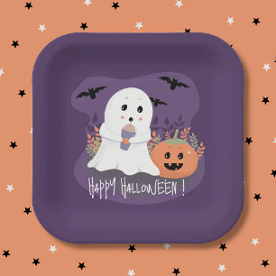 Sweet Ghost Purple Halloween Paper Plate