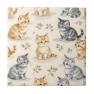 Sweet Ginger and Grey Kitten Watercolor Seamless Ceramic Tile