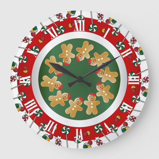 Sweet Gingerbread Christmas Large Clock (Front)