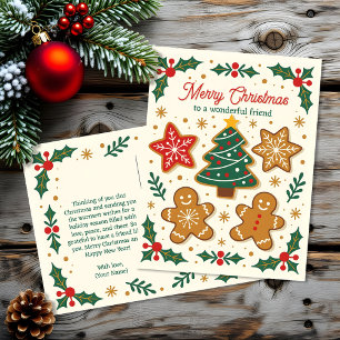 Sweet Gingerbread Cookies Holly Berries Christmas Holiday Postcard