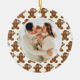 Sweet Gingerbread Girl Frame Family Christmas Ceramic Ornament