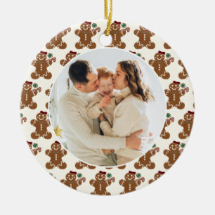 Sweet Gingerbread Girl Frame Family Christmas Ceramic Ornament