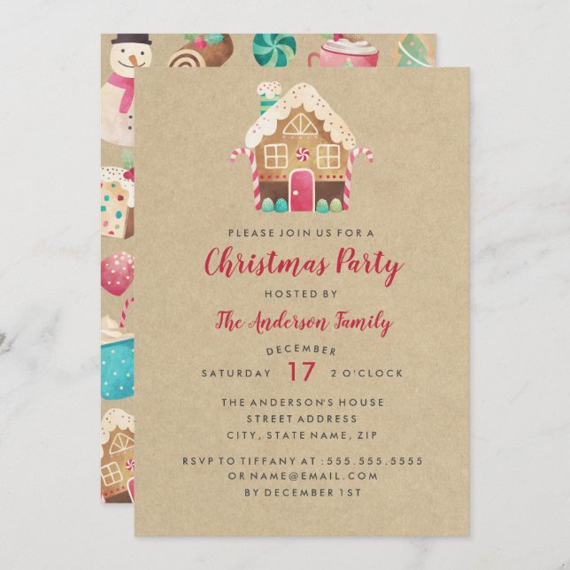 Sweet Gingerbread House Christmas Party Invitation (Front/Back)