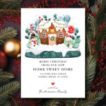 Sweet Gingerbread House Moving Announcement<br><div class="desc">This festive Christmas moving announcement card features an adorable Christmas gingerbread house with Mr. & Mrs. Snowmen. The card is perfect for sending to friends and family during the holiday season to let them know about your new address. The front of the card features the Christmas ornaments and the saying...</div>