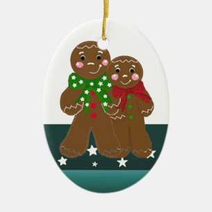 Sweet Gingerbread Men Ceramic Ornament