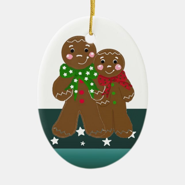 Sweet Gingerbread Men Ceramic Ornament (Front)