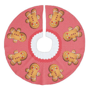 Sweet Gingerbread Monogram Faux Linen Tree Skirt