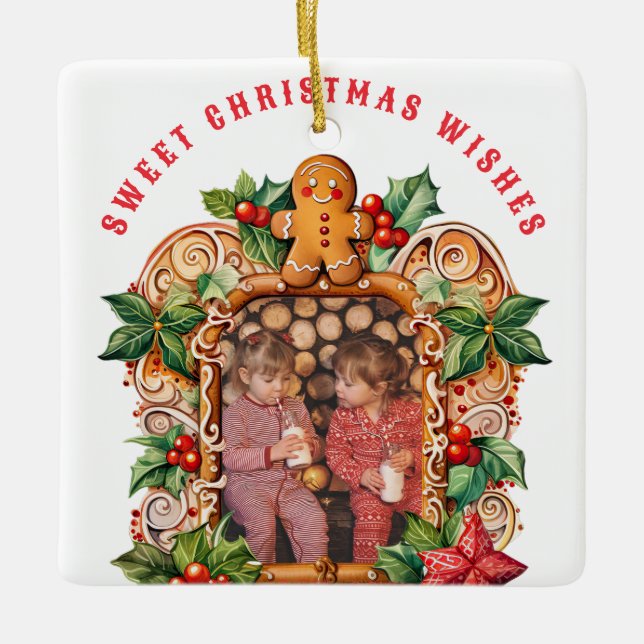 Sweet Gingerbread Photo Ceramic Ornament (Front)