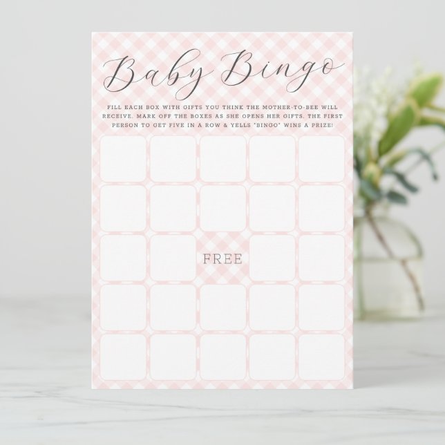 Sweet Gingham Baby Bingo Baby Shower Game Card (Standing Front)