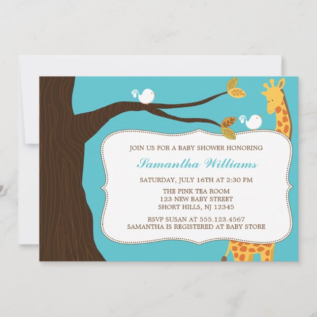 Sweet Giraffe and Birds Gender Neutral Baby Shower Invitation (Front)