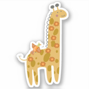 Sweet Giraffe Bird and Flowers Orange Gold Laptop