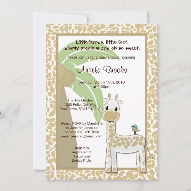 Sweet Giraffe Birdie Baby Shower Invitation (Front)