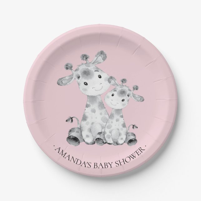 Sweet Giraffe Girls Baby Shower 7" Plate (Front)