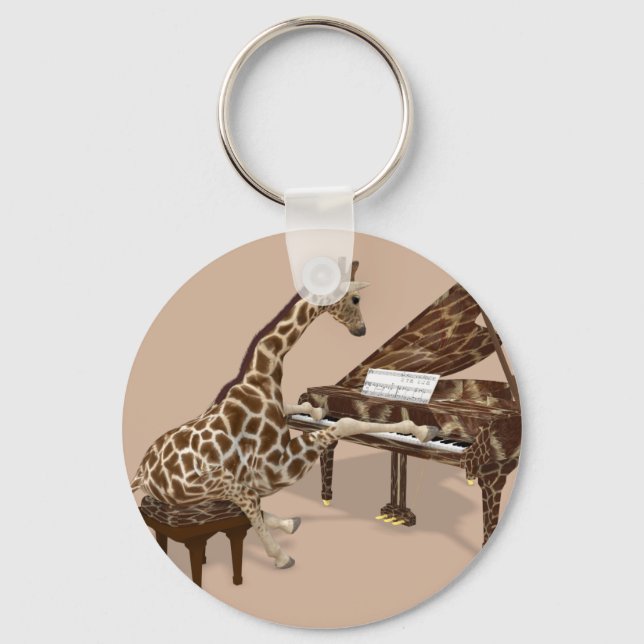 Sweet Giraffe Loves To Play Piano Key Ring (Front)