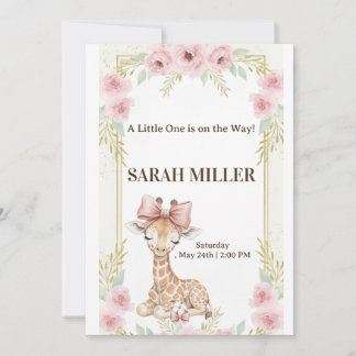 Sweet Giraffe Pink Floral Baby Shower InInvitation Invitation