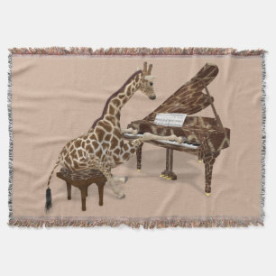 Sweet Giraffe Playing Grand Piano Throw Blanket
