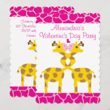 Sweet Giraffes in Love Pink Kids Valentines Party