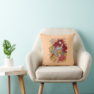 Sweet Girl And Unicorn Drawing Brown Colour Cushion