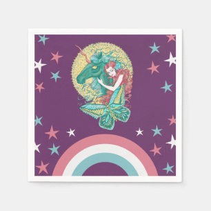 Sweet Girl And Unicorn Drawing Napkin