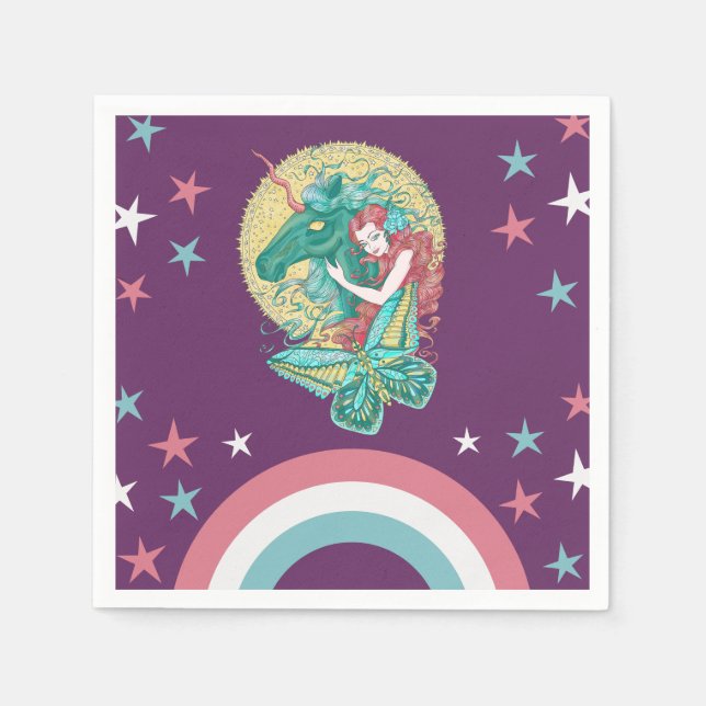 Sweet Girl And Unicorn Drawing  Napkin (Front)
