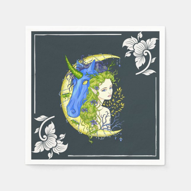 Sweet girl and unicorn drawing   napkin (Front)