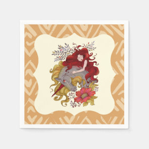 Sweet Girl And Unicorn Flowers Drawing Napkin