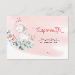 Sweet girl baby elephant eucalyptus diaper raffle enclosure card