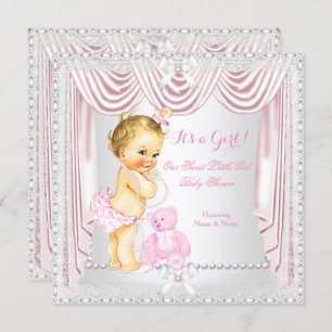 Sweet Girl Baby Shower Pink Satin Blonde Baby Invitation