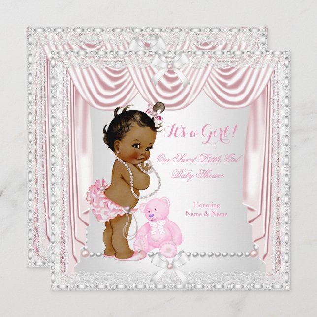 Sweet Girl Baby Shower Pink Satin Ethnic Invitation (Front/Back)