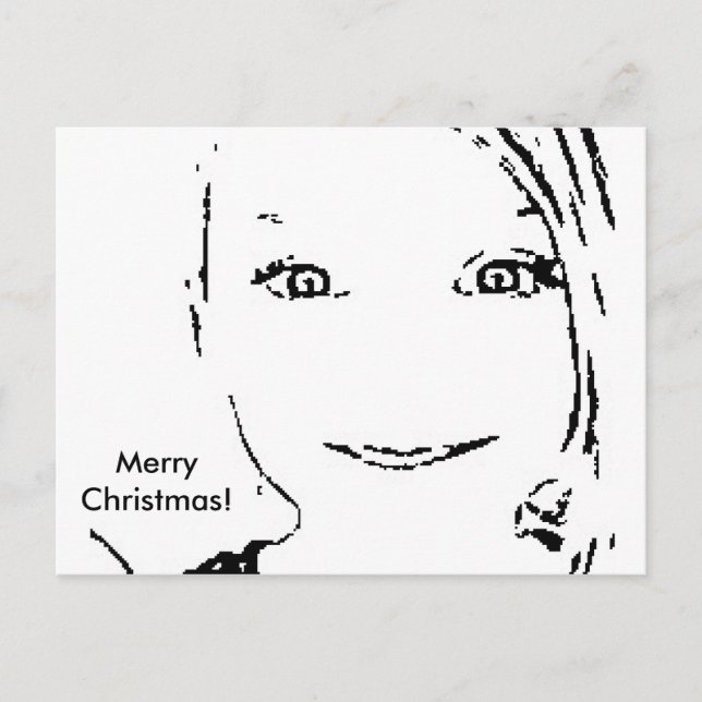 Sweet Girl, Black  White Portrait, Merry Christmas Holiday Postcard (Front)