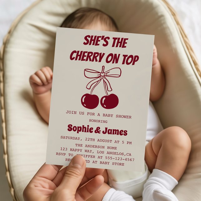 Sweet Girl Cherry on Top Baby Shower Party Invitation (Creator Uploaded)