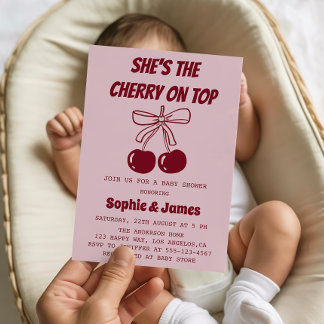 Sweet Girl Cherry on Top Baby Shower Party Invitation