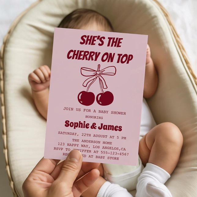 Sweet Girl Cherry on Top Baby Shower Party Invitation (Creator Uploaded)