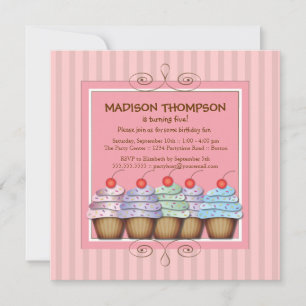Sweet Girl Cupcake Birthday Party Invitation