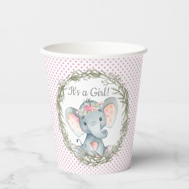 Sweet Girl Elephant Baby Shower Paper Cups (Front)