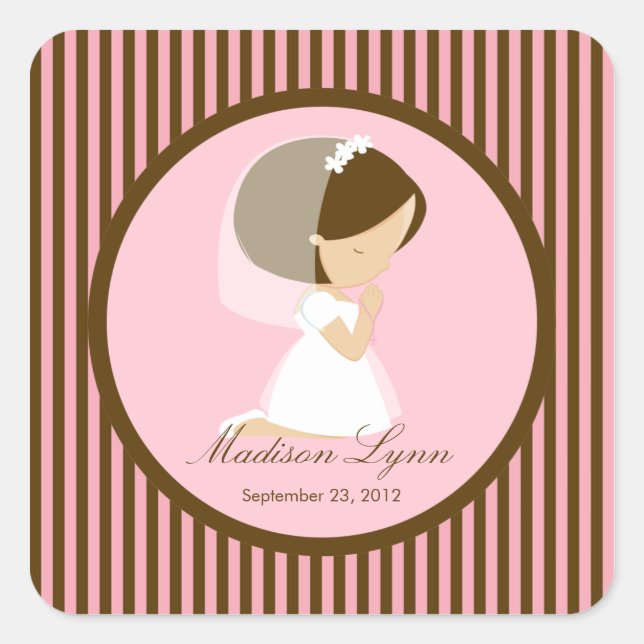 Sweet Girl First Holy Communion Sticker Brown Pink (Front)