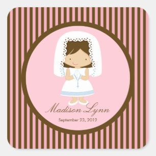 Sweet Girl First Holy Communion Sticker Brown Pink