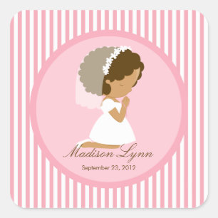 Sweet Girl First Holy Communion Sticker Brown Pink