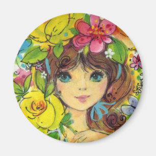 Sweet Girl in a Bouquet of Flowers Magnet