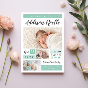 Sweet Girl Magnetic Photo Birth Announcement